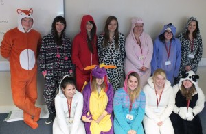 Veterinary Nursing Students in onesies raising money for Children in Need